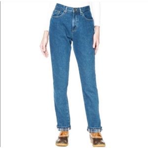 LL Bean Women's Flannel Lined Original Fit Blue Jeans 20
